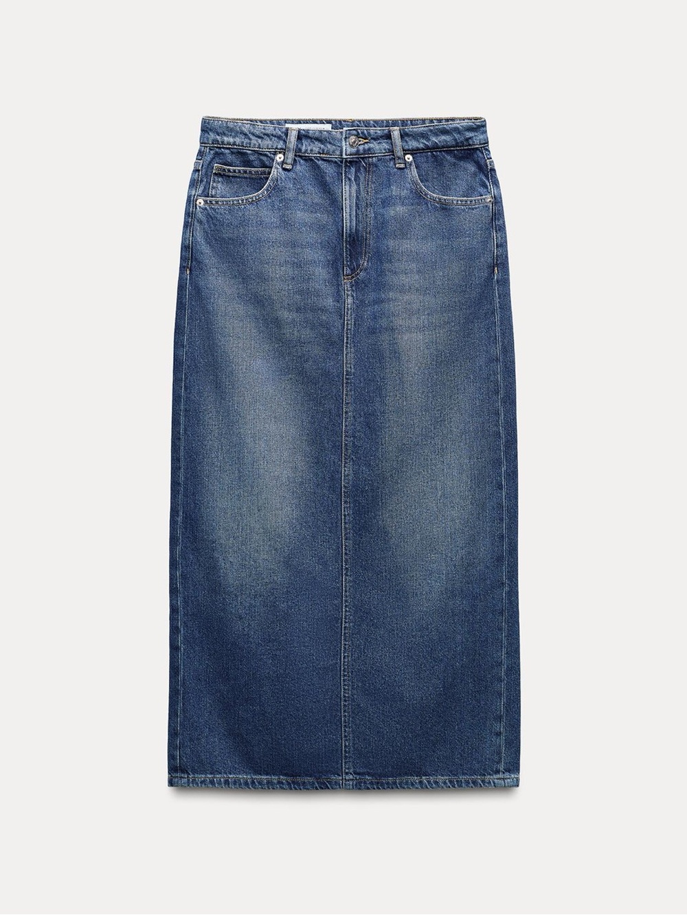Zara TRF MID-RISE LONG DENIM SKIRT
